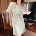 Short-sleeve Tweed Button Jacket / Mini A-line Skirt