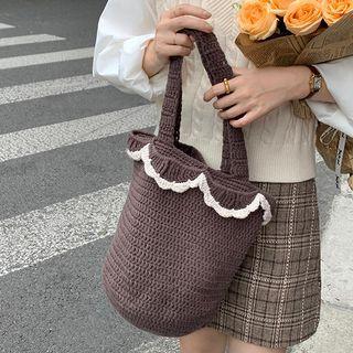 Frill Trim Knit Tote Bag Mocha - One Size