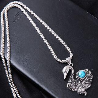 Stainless Steel Turquoise Swan Pendant Necklace Silver - One Size