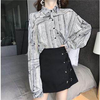 Printed Shirt / Mini Knit Skirt