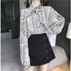 Printed Shirt / Mini Knit Skirt