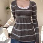 Long Sleeve Square-neck Striped Loose-fit Sweater