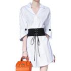 Elbow-sleeve Lace-up Mini Dress