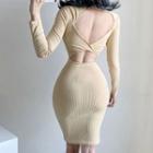 Backless Long-sleeve Mini Sheath Dress
