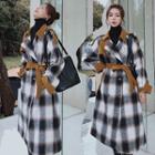 Double Breasted Contrast Trim Plaid Coat