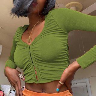 Long Sleeve V-neck Corset Top