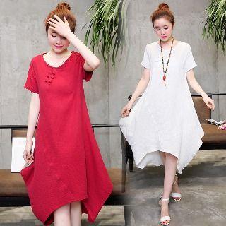Short-sleeve Diagonal Hem Dress