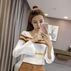Bell-sleeve Contrast Trim Knit Top