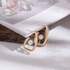 Faux Pearl Dangle Earring 1 Pair - Silver Steel - Triangle - White & Gold - One Size