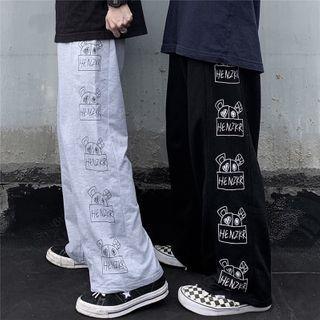 Skull Print Wide-leg Pants