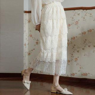 Tiered Midi Lace Skirt White - One Size