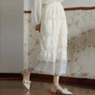 Tiered Midi Lace Skirt White - One Size