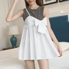 Striped Panel Bow Accent Sleeveless Dress