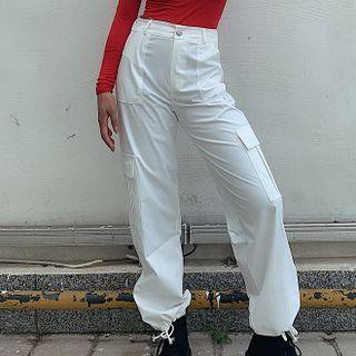 High-waist Pockets Side-drawstring Cargo Pants