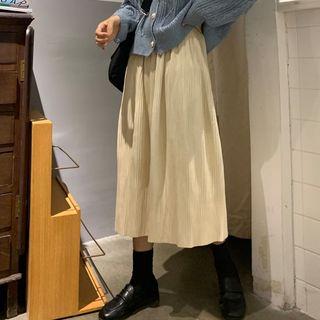 Ribbed Velvet A-line Midi Skirt