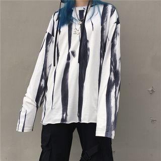 Printed Long-sleeve T-shirt Dye Print - Black & White - One Size
