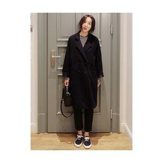 Notched-lapel Buttoned Wool Blend Coat
