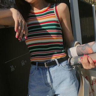 Sleeveless Striped Cropped Knit Top