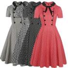 Short-sleeve Double-breasted Gingham A-line Dress