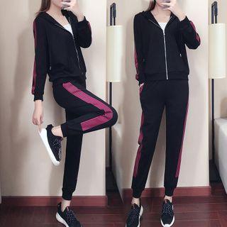 Set: Striped-side Zip Hoodie + Sweatpants