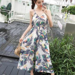 V-neck Print Spaghetti Strap Jumpsuit