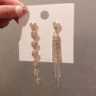 Non-matching Rhinestone Heart Fringed Earring 1 Pair - E821 - Gold - One Size
