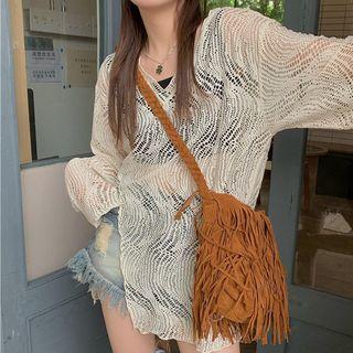 Slit Pointelle Knit Top Almond - One Size