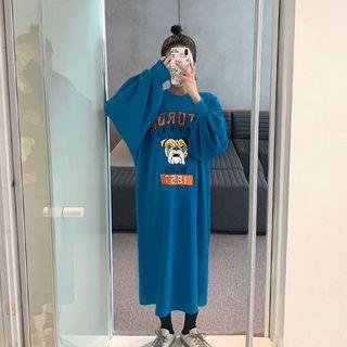 Bulldog-printed Balloon-sleeve Pullover Dress