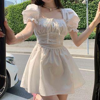 Puff-sleeve Square-neck Mini Corset Dress