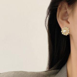 Faux Pearl Rhinestone Alloy Earring A432 - 1 Pair - 925 Silver - Gold - One Size