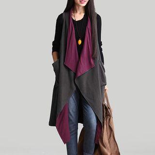 Two-tone Open Front Long Vest Purple & Gray - One Size
