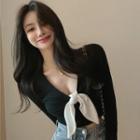 Knotted Deep V-neck Slim-fit Crop T-shirt