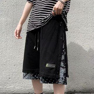 Mock Two-piece Print Panel Shorts