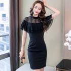 Mock Two-piece Mesh Panel Slim-fit Dress