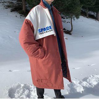 Stand Collar Lettering Zip Padded Coat