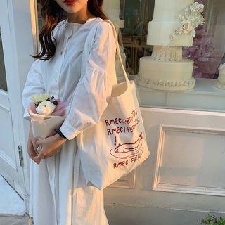 Canvas Lettering Shopper Bag  - Fish