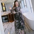Long-sleeve Floral Print Chiffon Maxi Dress