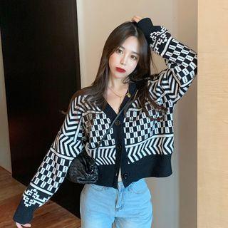 Patterned Long-sleeve Cardigan As Shown In Figure - One Size