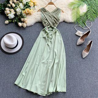 Sleeveless Cross Back A-line Maxi Dress