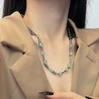 Gemstone Bead Stainless Steel Necklace Green - One Size