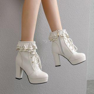 Frill-trim Block-heel Short Boots