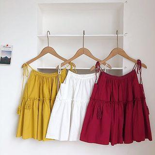 Plain Fringed Off-shoulder Strap Top