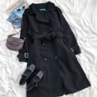 Plain Tie-waist Coat Black - One Size