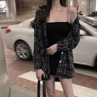 Plaid Tweed Jacket Black - One Size