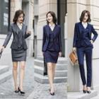 Single-breasted Blazer / Vest / Mini Fitted Skirt / Dress Pants / Long-sleeve Shirt / Set