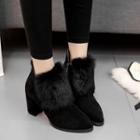 Furry Block Heel Ankle Boots