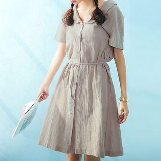 Peter Pan Collar V-neck Short-sleeve Shirt Dress