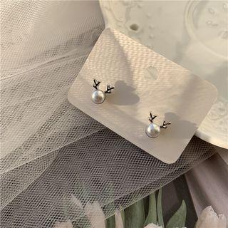 Faux Pearl Ear Stud 1 Pair - Deer - 925 Silver - Earrings - One Size
