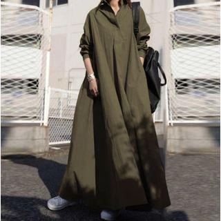 Long-sleeve Henley Maxi Shirtdress