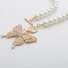 Alloy Butterfly Pendant Faux Pearl Necklace 3015 - Gold - One Size